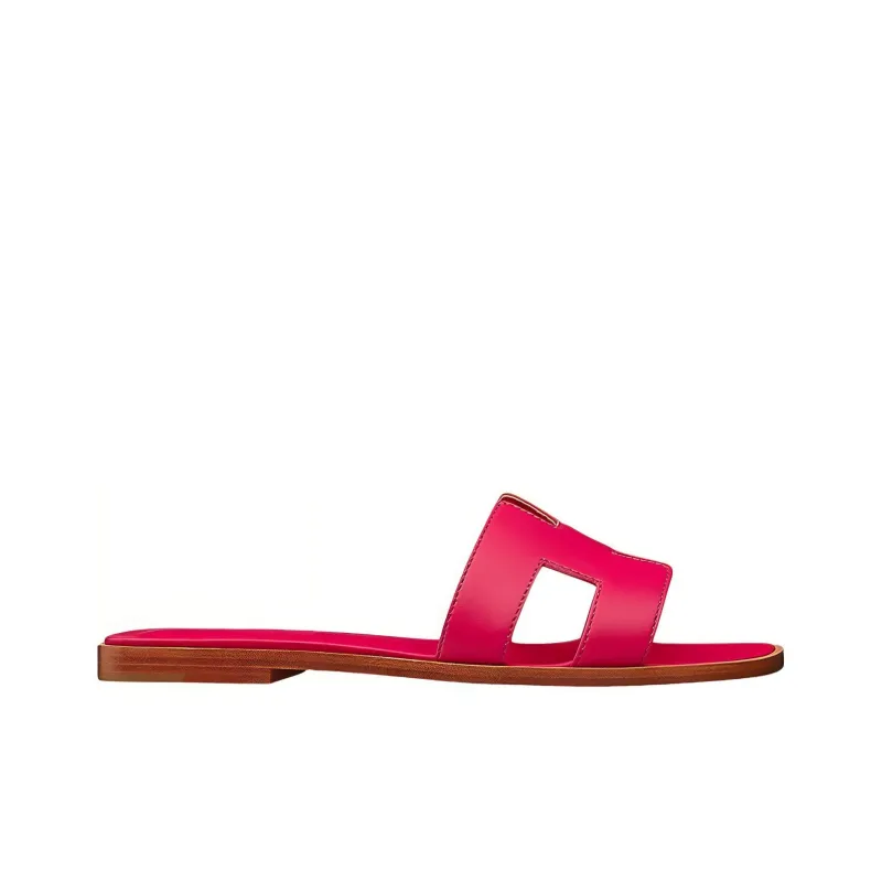 HERMES Oran Sandal Rose Flash Orange Calfskin Leather-1
