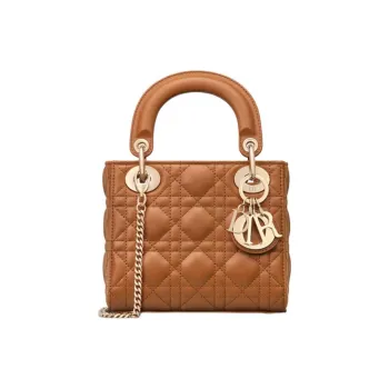 DIOR Lambskin Lady Dior Bag, Shoulder Bag, Crossbody Bag, Handbag Mini Women's Gold Brown