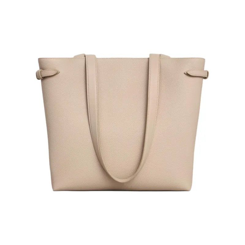 CELINE Triomphe Grained Calfskin Tote Bag Shopping Bag Handbag Small Size Women's Light Beige-3
