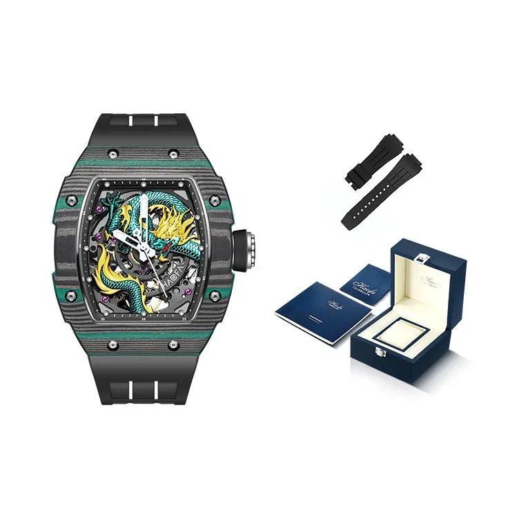 HaofaTourbillon Arknights Series Mechanical Movement Rubber Strap Watch Men's Watches Cut Out Dial-5