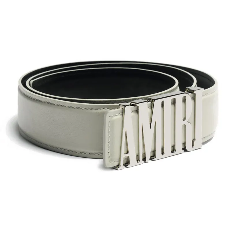 AMIRI Minimalist Casual Letter Smooth Buckle Belt Men's White Width: 4cm-1