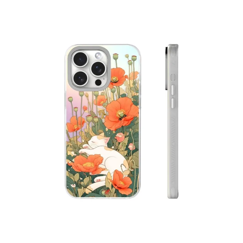 LUCKY KABU Silicone Material Relaxing Among The Flowers, Phone Case Compatibility With IPhone 14/15/Pro/Pro Max-0