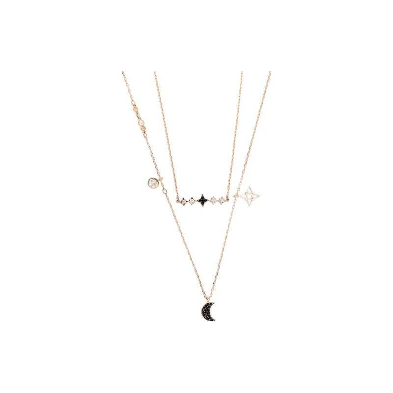 Swarovski Faux Crystal Double Layer Necklace Women's Black-0