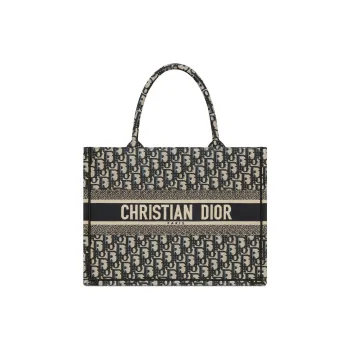 DIOR BookTote Embroidery Tote Bag Shopping Bag Handbag Small Size Women's Beige & Blue