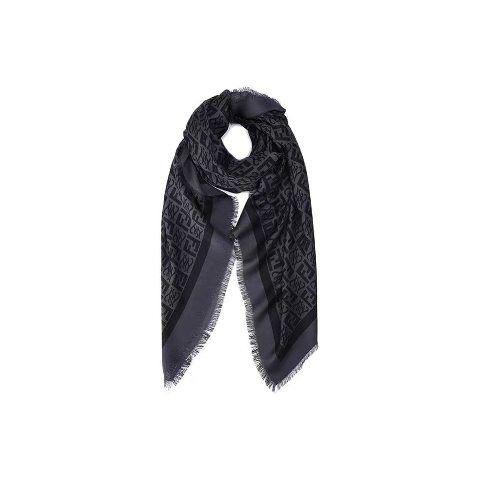 FENDI Silk Scarves Unisex Black POIZON