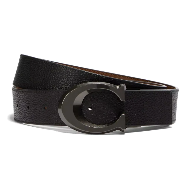 COACH Debossed Signature Leather Reversible Belt Men's Black-0