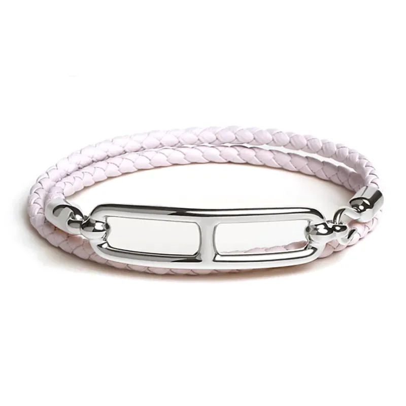 HERMES Roulis Palladium Plated Calfskin Bracelets Women's Light Purple-0