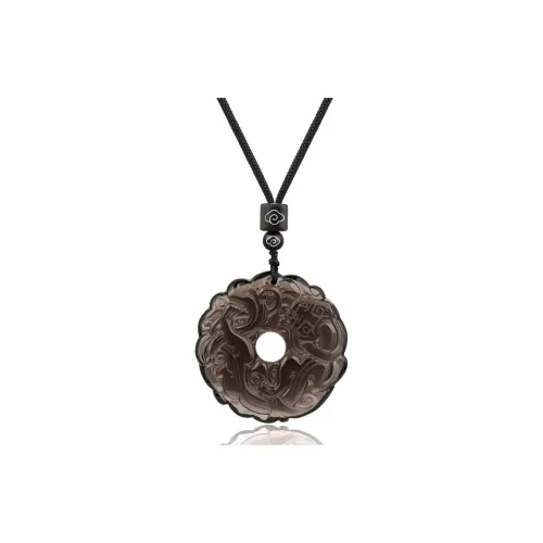 SIMPLE JOYS Obsidian Peace Buckle Pendant Hand-Woven Sweater Chain Unisex