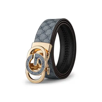 WilliamPOLO PVC/Cow Leather Belts Men's Gold Tone Lock Gray 3.5cm Width