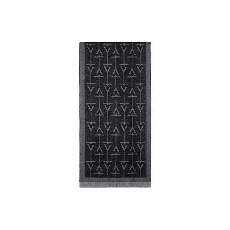 TangGuh Sheep Wool Long Fringe Black Gray Scarf Unisex-2
