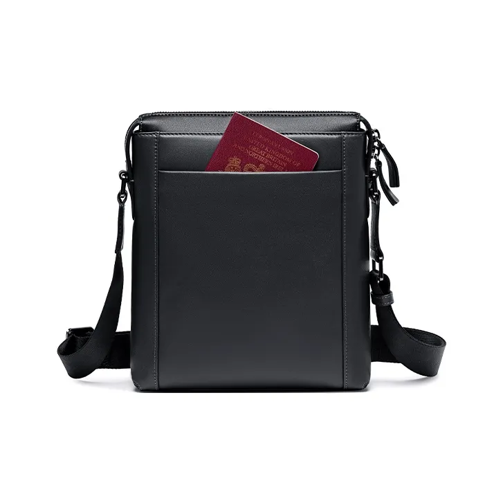 HLA Cow Leather With Synthetic Leather Crossbody Bag Men's Gray-3