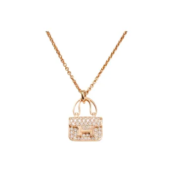 HERMES Diamond Necklaces Women's Rose Gold
