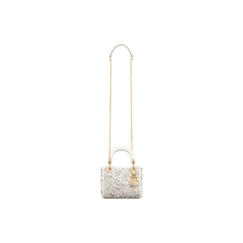 DIOR Embroidered Cow Leather Shoulder Bag Crossbody Bag Handbag Mini Women's Milk White-4