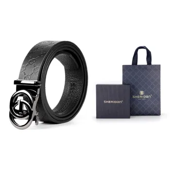 SHERIDan Textured Business Formal Automatic Buckle Cow Leather Belt Men's Black