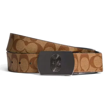 COACH Men's Print Leather Plate Buckle Leather Belts Men's