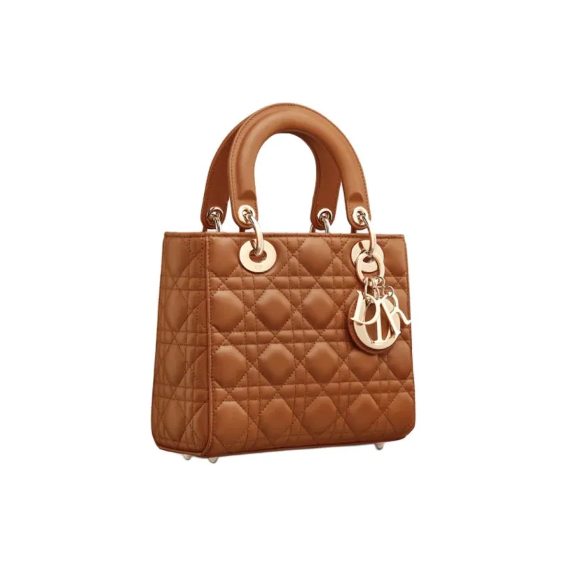 DIOR Sheepskin Tote Bag Shopping Bag Shoulder Bag Crossbody Bag Handbag Small Size Women's Gold Brown-1