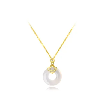 Muyan Chalcedony Lucky Four Leaf Clover Peace Buckle Necklace Women's