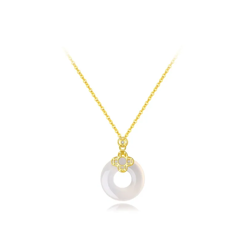 Muyan Chalcedony Lucky Four Leaf Clover Peace Buckle Necklace Women's-0