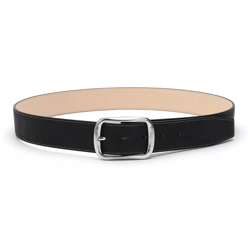 ELLE HOMME Pin Buckle Cross Buckle Top Grain Cow Leather, Alloy Leather Belts Men's Black Width 3.85cm-3