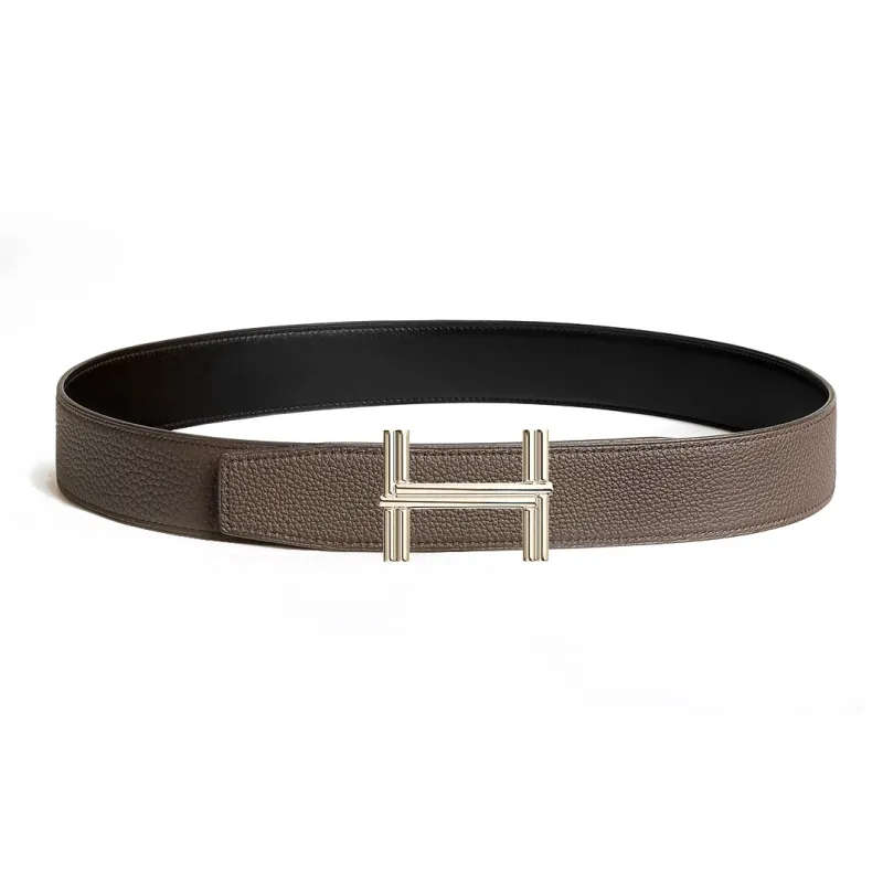 HERMES Leather Leather Belts Men's Black/Tin Gray Width  3.8cm-1