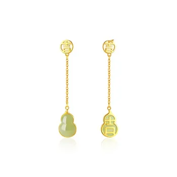 Fu Ru Ji Hetian Jade 925 Sterling Silver Hoop Earrings Women's Pale Greenish White Jade