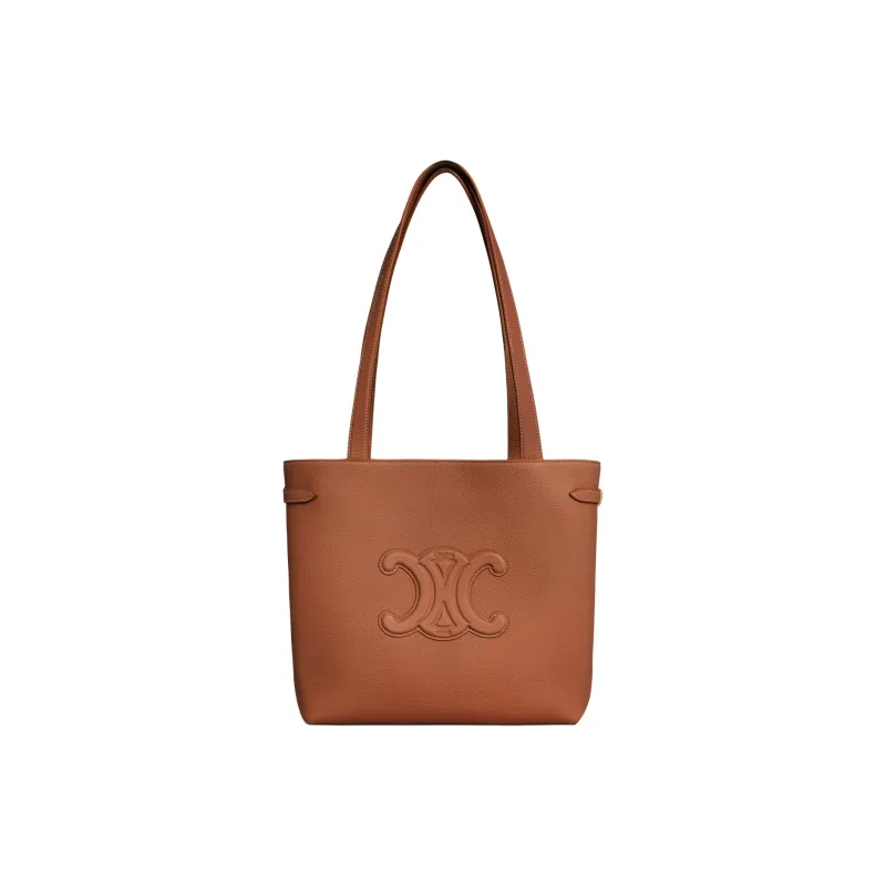 CELINE Grained Calfskin Small Tote Bags Shoulder Bags Women's Dark Brown-1