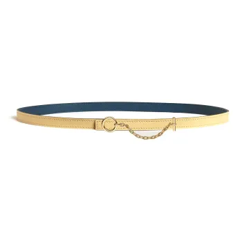 HERMES Chain Decoration Leather Belts Women's Yellow/Blue Width 1.3CM
