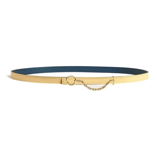 HERMES Chain Decoration Leather Belts Women's Yellow/Blue Width 1.3CM