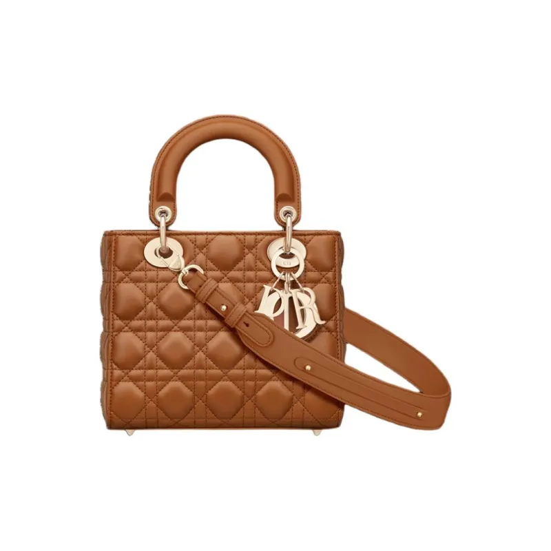 DIOR Sheepskin Tote Bag Shopping Bag Shoulder Bag Crossbody Bag Handbag Small Size Women's Gold Brown-0