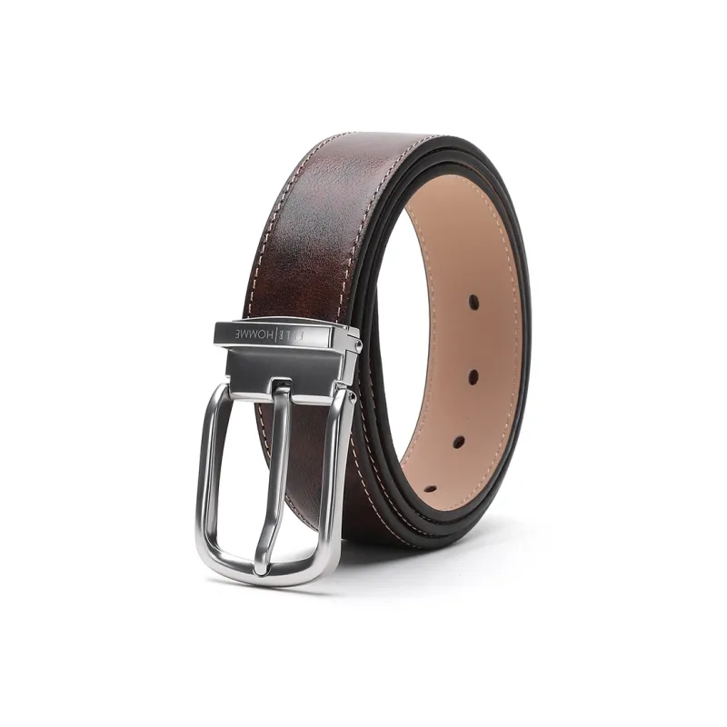 ELLE HOMME Pin Buckle Belt Fashion Alloy Buckle Cow Leather Belts Men's Brown Width 3.4cm-5