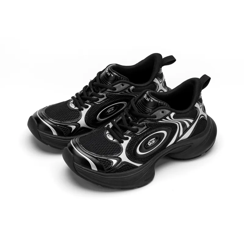Ocai Anti Slip Wear Resistant Low Top Casual Running Shoes Unisex Black Silver-1