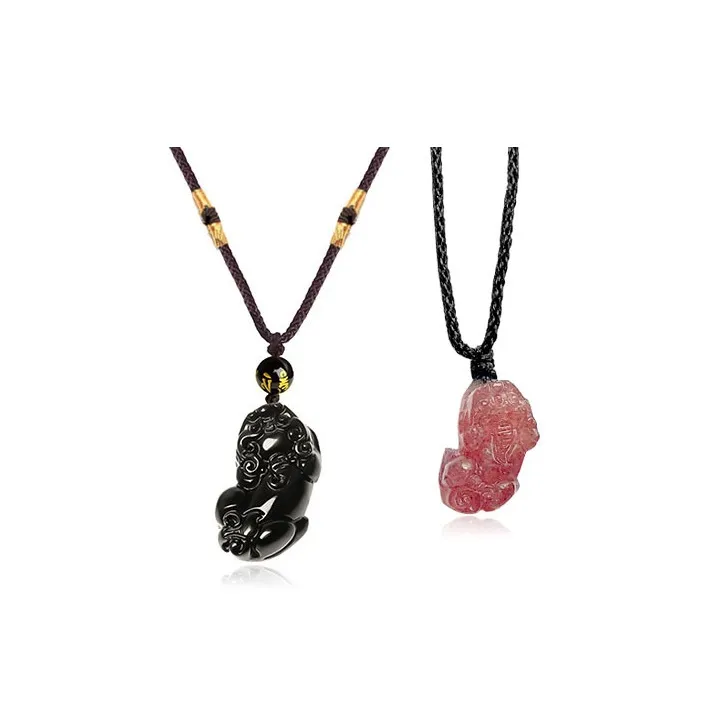 TRUE ME Obsidian Strawberry Crystal Braided String Necklace Unisex-1