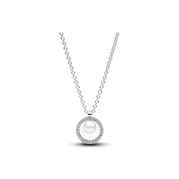 Pandora 925 Sterling Silver Freshwater Pearl Cubic Zirconia Necklaces Women's Silver