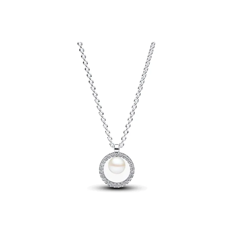 Pandora 925 Sterling Silver, Freshwater Pearl, Cubic Zirconia Necklaces Women's Silver-0