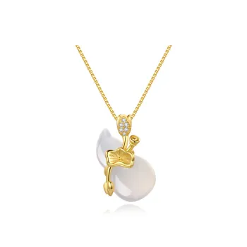 OGDAID Jade Necklaces Women's Lotus Leaf Gourd Necklace