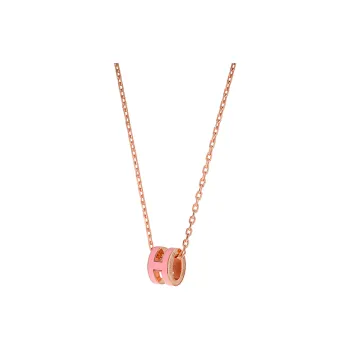 HERMES Metal Necklaces Women's Pendant Rose Pink Chain Rose Gold