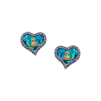 Vivienne Westwood Saturn Logo Stud Earrings Women's Blue Pearl/Blue Diamond