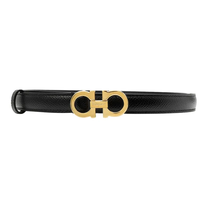 FERRAGAMO Cow Leather Leather Belts Women's Black Width  1.5cm-3