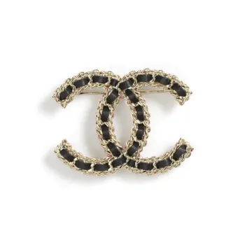CHANEL Leather Brooches Women's Black Gold