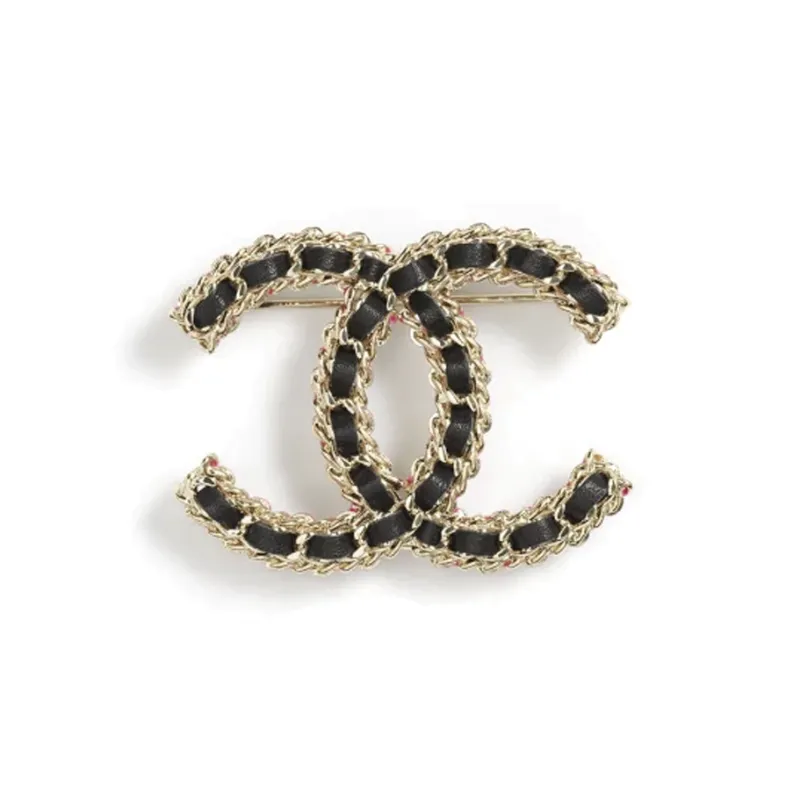 CHANEL Leather Brooches Women's Black Gold-0
