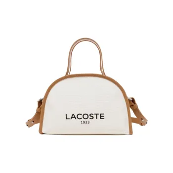 LACOSTE Cotton PU Bowling Bag Handbag Regular Women's Beige