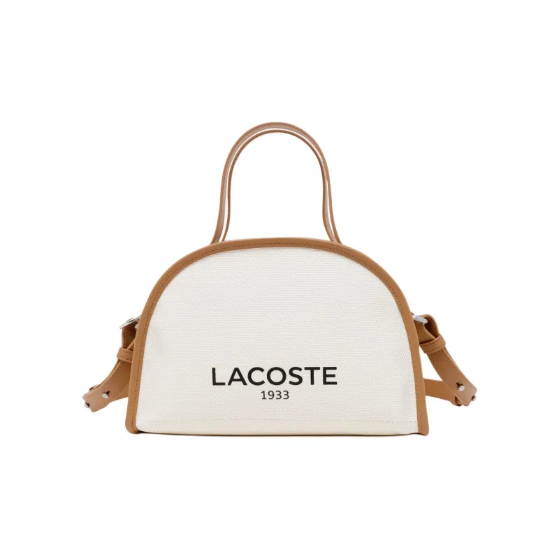 LACOSTE Cotton PU Bowling Bag Handbag Regular Women's Beige-0