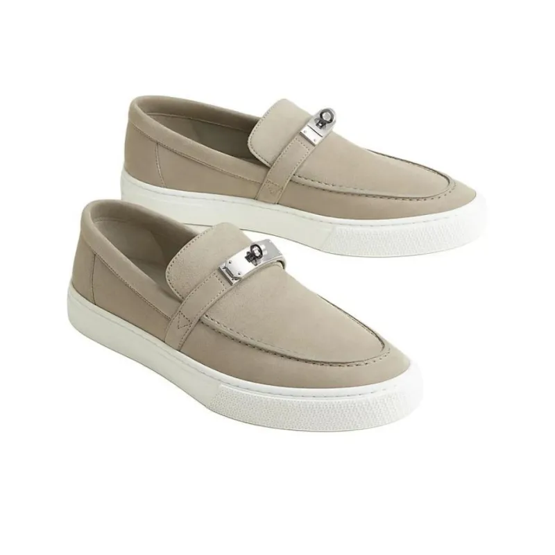HERMES Slip On Game Loafers Men's Gray-2