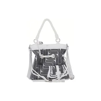 LANCEL Cow Leather Bucket Bags One Shoulder Handbags Medium Size Women's Black White