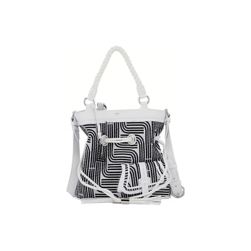 LANCEL Cow Leather Bucket Bags One Shoulder Handbags Medium Size Women's Black White-0