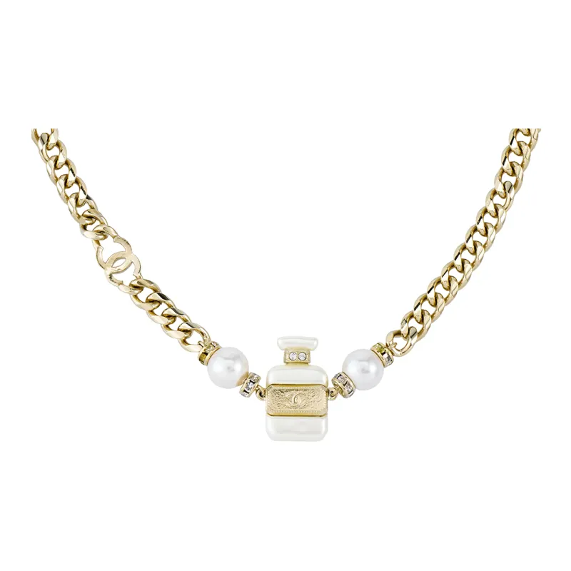 CHANEL Laces Necklaces Women's Gold/Pearl White-1