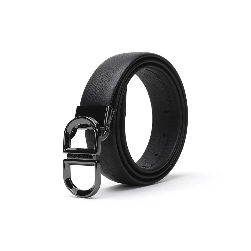 ELLE HOMME Plate Buckle Belt For Men Genuine Leather Alloy Buckle Men's Belt Men's Black Width 3.4cm-2