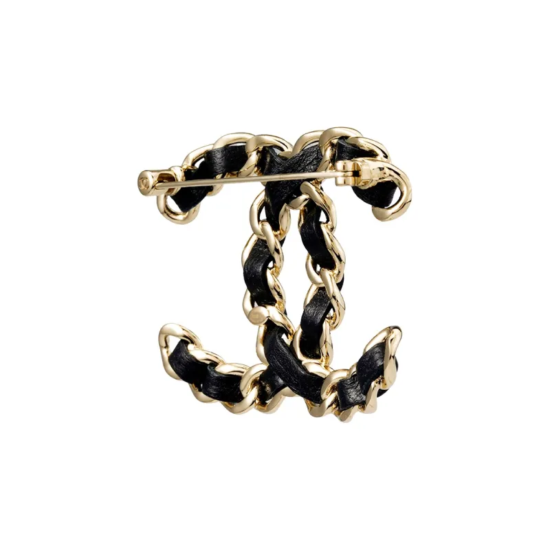 CHANEL Lambskin Metal Brooches Women's Black-2
