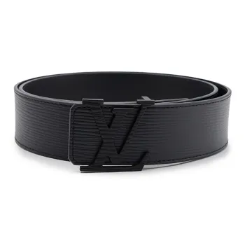 LOUIS VUITTON Smooth Buckle Cow Leather Belts Men's Black Width 4cm