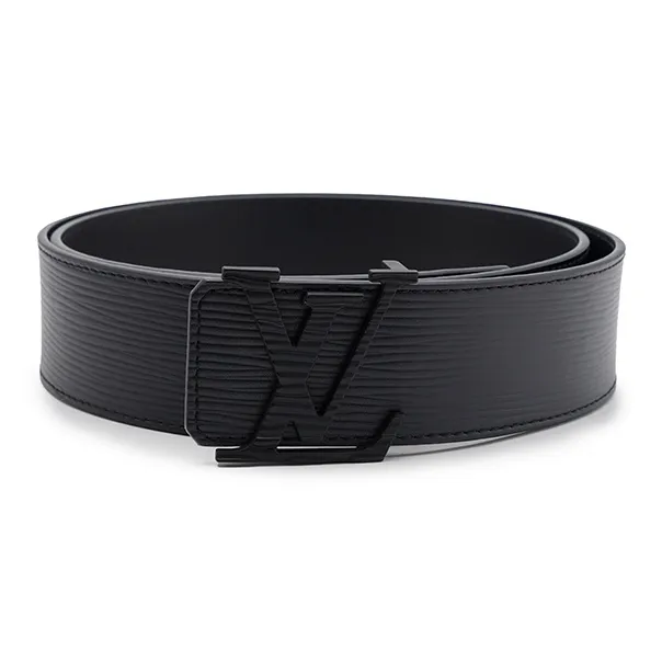 LOUIS VUITTON Smooth Buckle Cow Leather Belts Men's Black Width 4cm-0